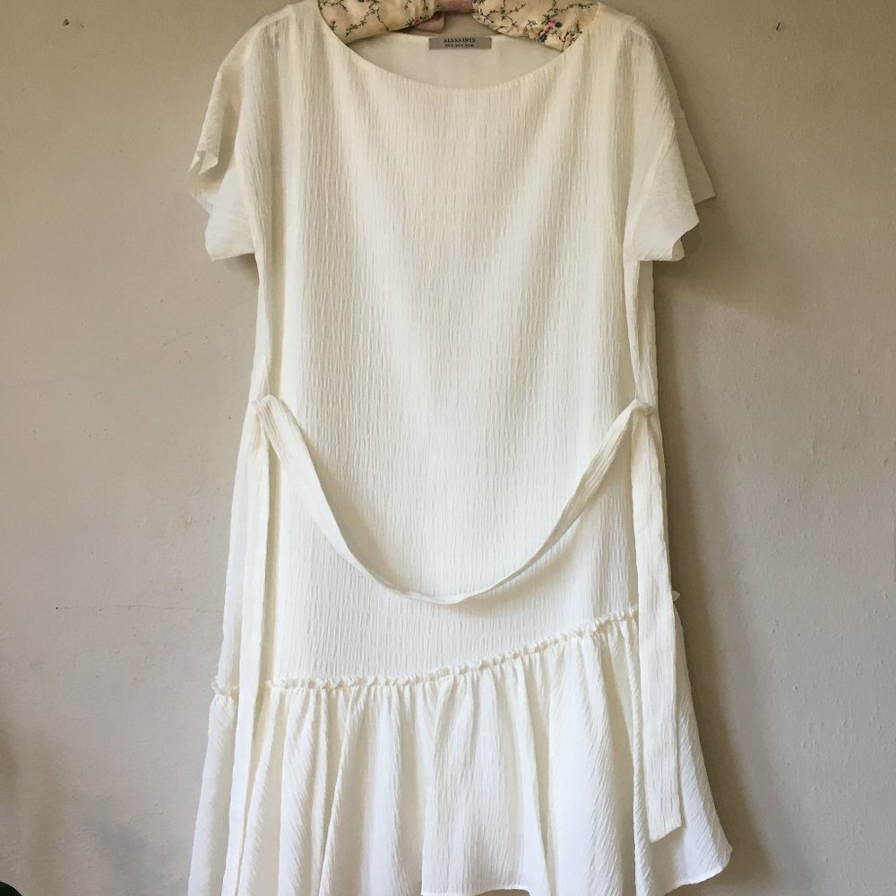 All Saints white, asymmetrical textured Sara Dress
